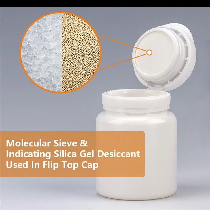 Indicating Silica Gel Desiccant Within Flip Top Cap